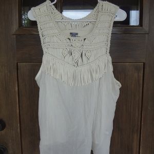 Cream Fringe tank top